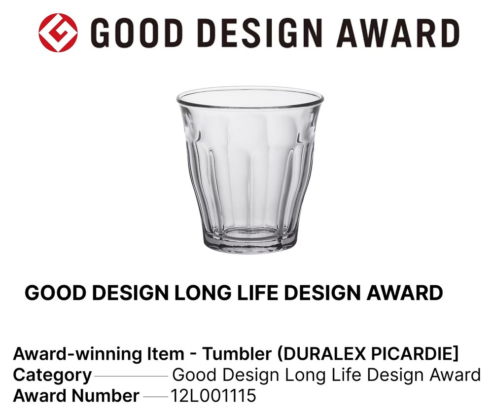 Duralex Picardie 玻璃杯榮獲日本 Good Design Long Life Design Award